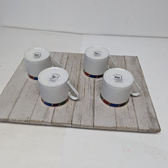 Vintage Pier 1 CELEBRATION Flat Coffee Tea Cups Porcelain Gold Trim Set of 4 - Picture 5 of 8